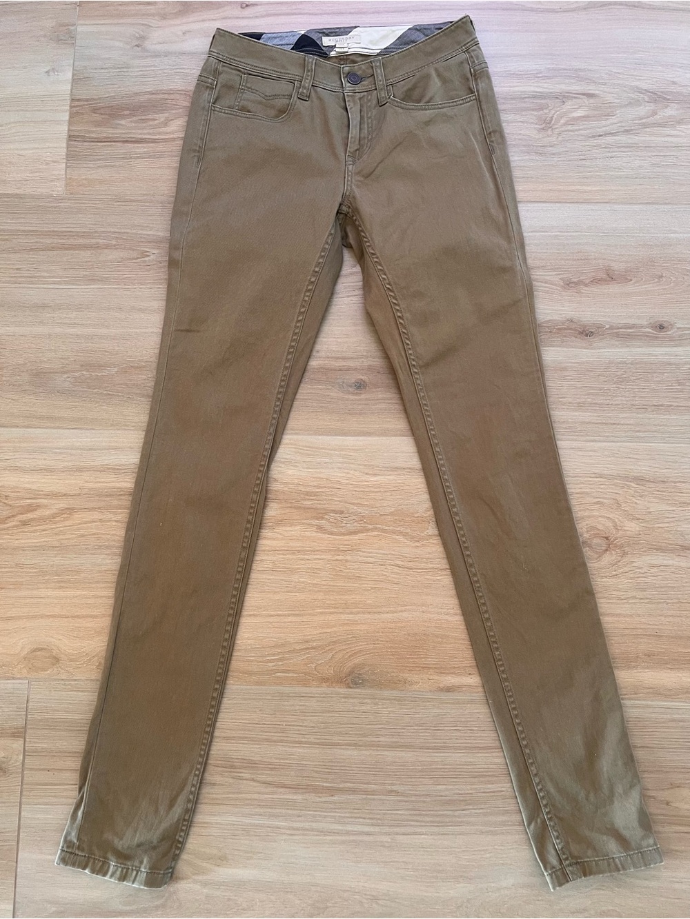 Burberry Brit Olive Skinny Pants Women’s Size 25R Check Lined